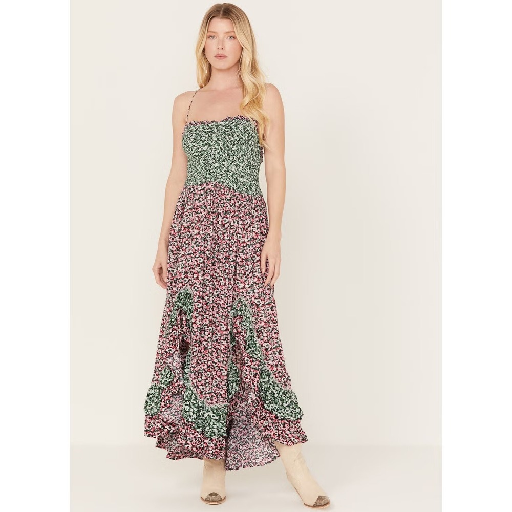 Free People One I Love Floral Smocked Ruffle Maxi Dress Size Small